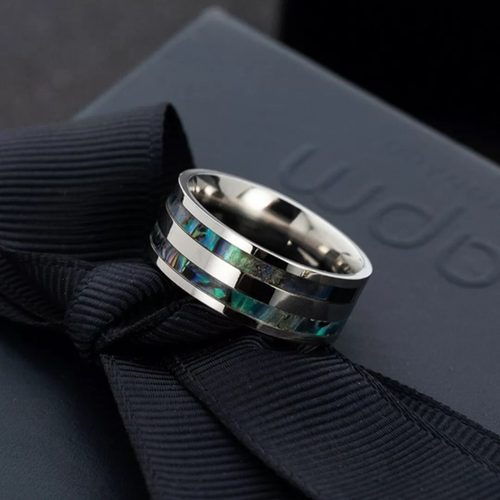 👑Men 8MM wide titanium stainless steel abalone